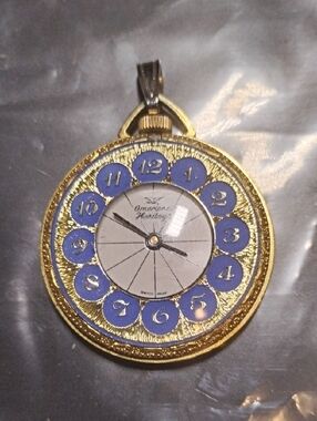 American Heritage Gold and Blue Pocket Watch Pendant